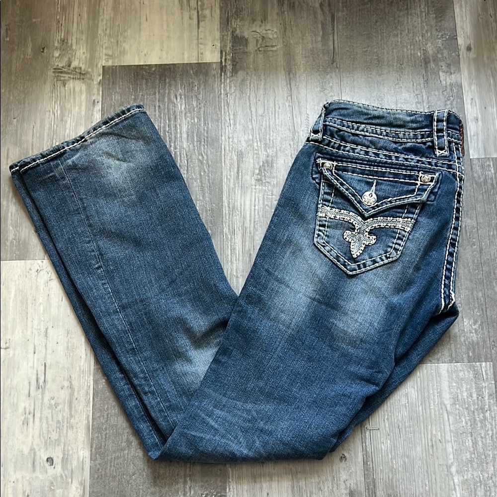 Rock Revival Medium Wash Bootcut Jeans Bling Pockets Womens Size 29